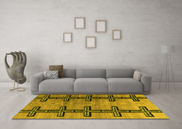 Machine Washable Southwestern Yellow Country Rug in a Living Room, wshabs4581yw
