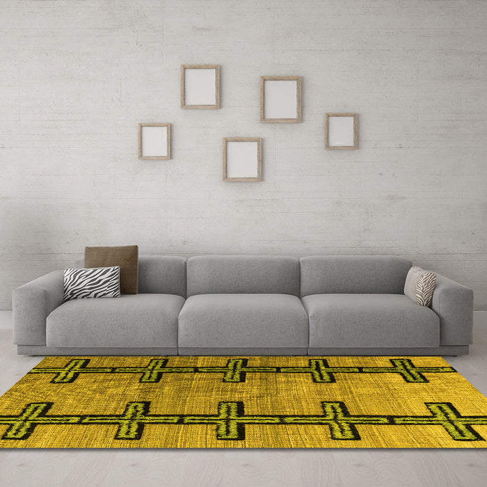Machine Washable Southwestern Yellow Country Rug in a Living Room, wshabs4581yw