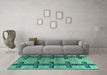 Machine Washable Southwestern Turquoise Country Area Rugs in a Living Room,, wshabs4581turq