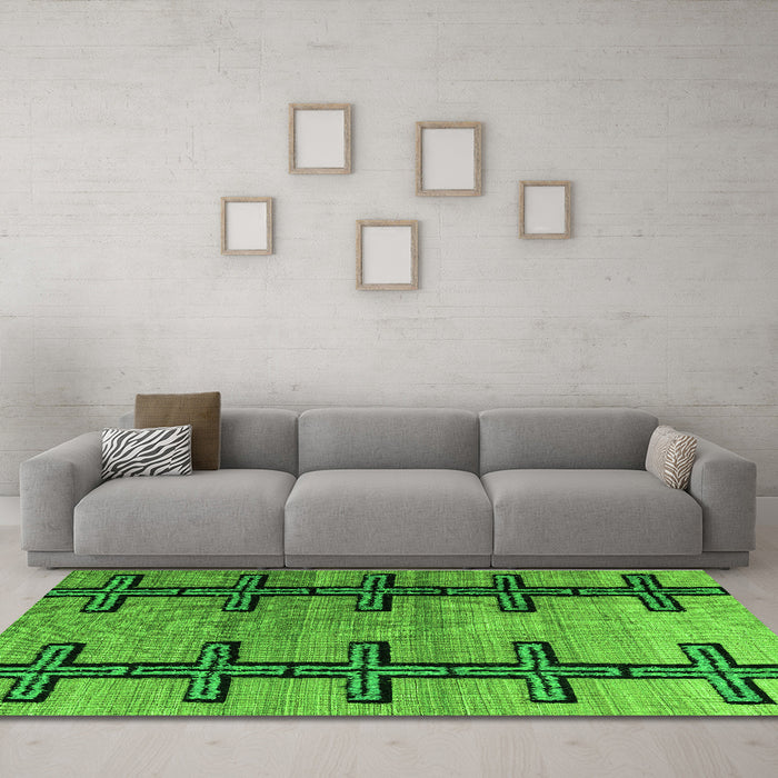 Machine Washable Southwestern Green Country Area Rugs in a Living Room,, wshabs4581grn