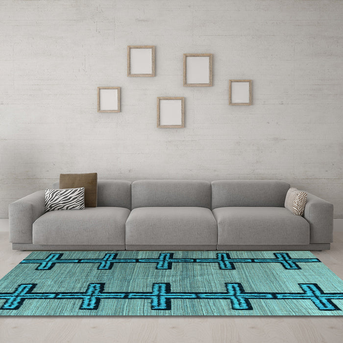 Machine Washable Southwestern Light Blue Country Rug in a Living Room, wshabs4581lblu