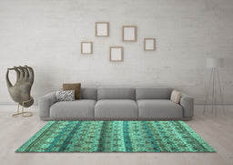 Machine Washable Abstract Turquoise Modern Area Rugs in a Living Room,, wshabs4582turq