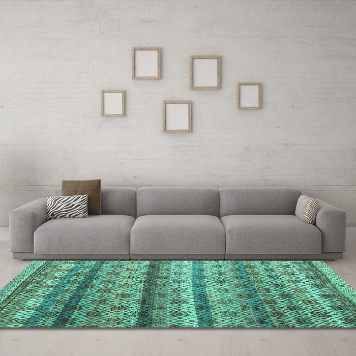 Machine Washable Abstract Turquoise Modern Area Rugs in a Living Room,, wshabs4582turq