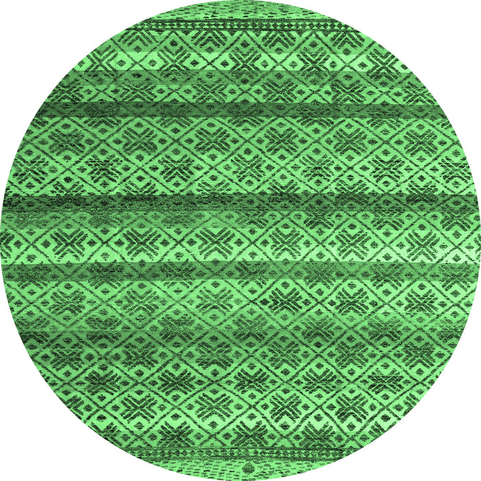 Round Machine Washable Abstract Emerald Green Modern Area Rugs, wshabs4582emgrn