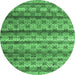 Round Machine Washable Abstract Emerald Green Modern Area Rugs, wshabs4582emgrn