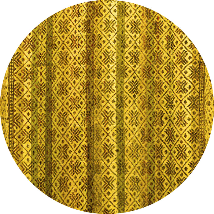 Round Machine Washable Abstract Yellow Modern Rug, wshabs4582yw