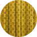 Round Machine Washable Abstract Yellow Modern Rug, wshabs4582yw