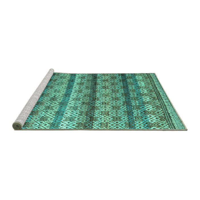 Sideview of Machine Washable Abstract Turquoise Modern Area Rugs, wshabs4582turq