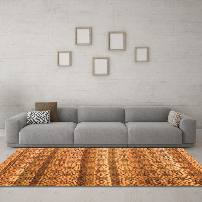 Machine Washable Abstract Orange Modern Area Rugs in a Living Room, wshabs4582org