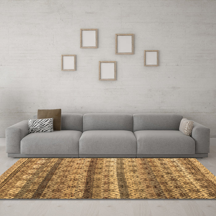 Machine Washable Abstract Brown Modern Rug in a Living Room,, wshabs4582brn