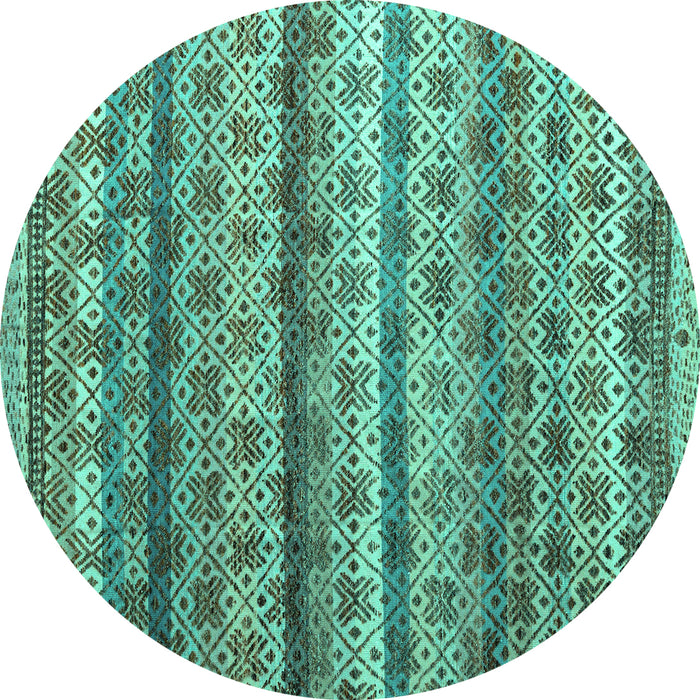 Round Abstract Turquoise Modern Rug, abs4582turq