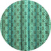 Round Abstract Turquoise Modern Rug, abs4582turq