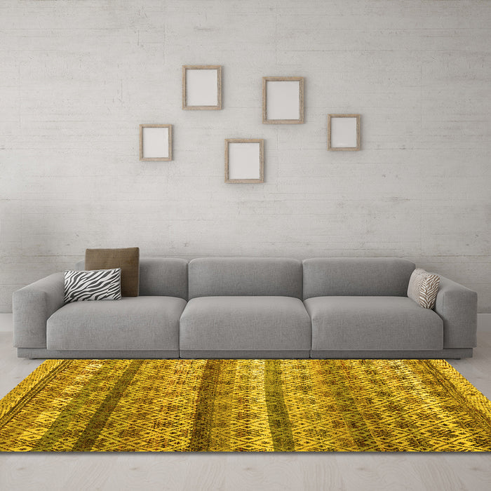 Machine Washable Abstract Yellow Modern Rug in a Living Room, wshabs4582yw