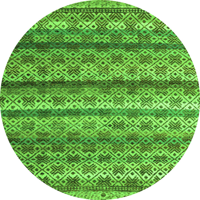 Round Machine Washable Abstract Green Modern Area Rugs, wshabs4582grn