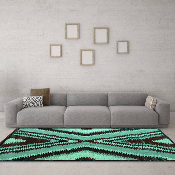 Machine Washable Abstract Turquoise Modern Area Rugs in a Living Room,, wshabs4583turq