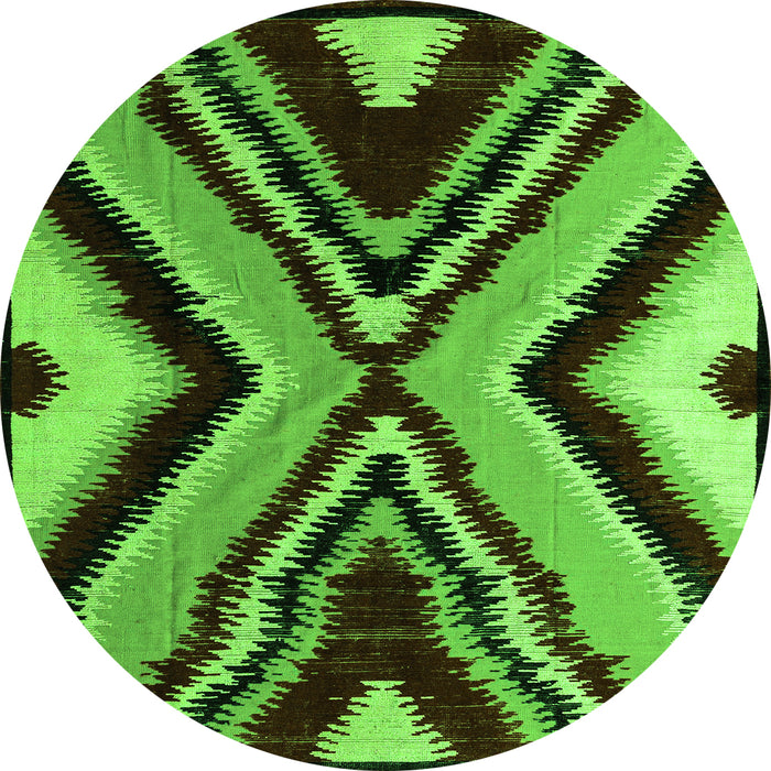 Round Machine Washable Abstract Green Modern Area Rugs, wshabs4583grn