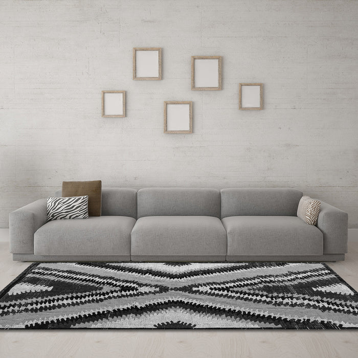 Machine Washable Abstract Gray Modern Rug in a Living Room,, wshabs4583gry