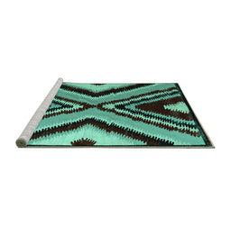 Sideview of Machine Washable Abstract Turquoise Modern Area Rugs, wshabs4583turq