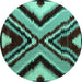 Round Abstract Turquoise Modern Rug, abs4583turq