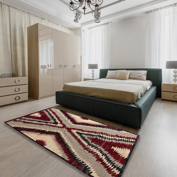 Abstract Brown Modern Rug in a Bedroom, abs4583