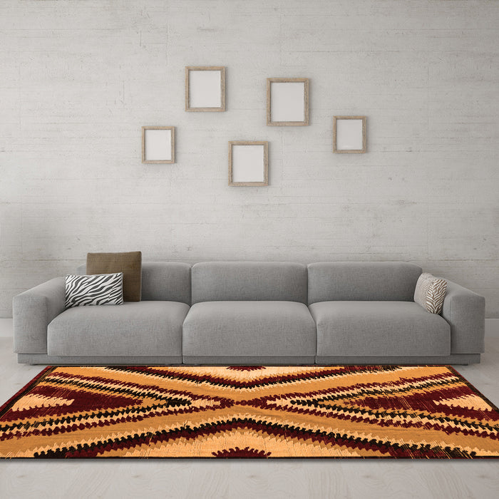 Machine Washable Abstract Orange Modern Area Rugs in a Living Room, wshabs4583org