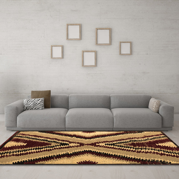 Machine Washable Abstract Brown Modern Rug in a Living Room,, wshabs4583brn