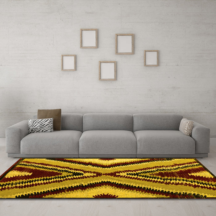 Machine Washable Abstract Yellow Modern Rug in a Living Room, wshabs4583yw