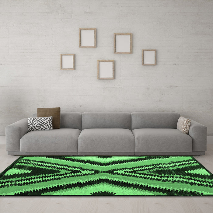 Machine Washable Abstract Emerald Green Modern Area Rugs in a Living Room,, wshabs4583emgrn
