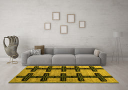 Machine Washable Southwestern Yellow Country Rug in a Living Room, wshabs4584yw