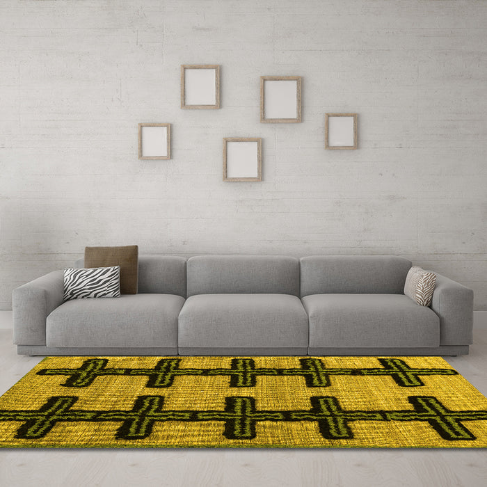 Machine Washable Southwestern Yellow Country Rug in a Living Room, wshabs4584yw