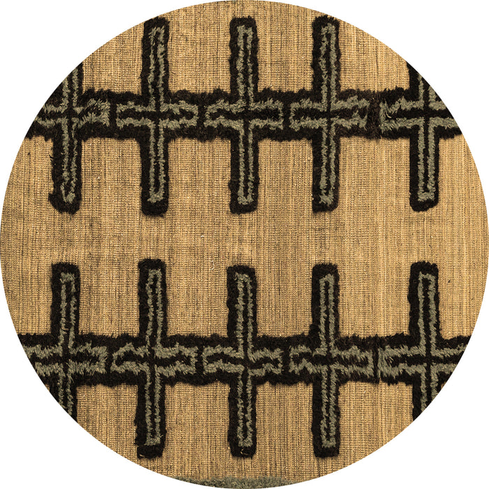 Round Machine Washable Southwestern Brown Country Rug, wshabs4584brn