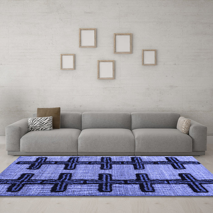 Machine Washable Southwestern Blue Country Rug in a Living Room, wshabs4584blu