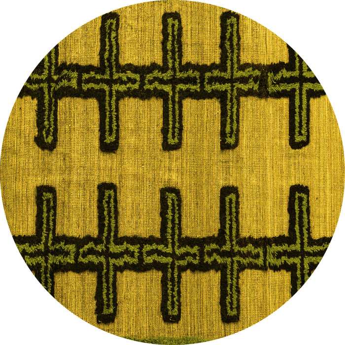 Round Machine Washable Southwestern Yellow Country Rug, wshabs4584yw