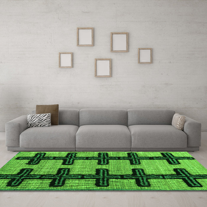 Machine Washable Southwestern Green Country Area Rugs in a Living Room,, wshabs4584grn