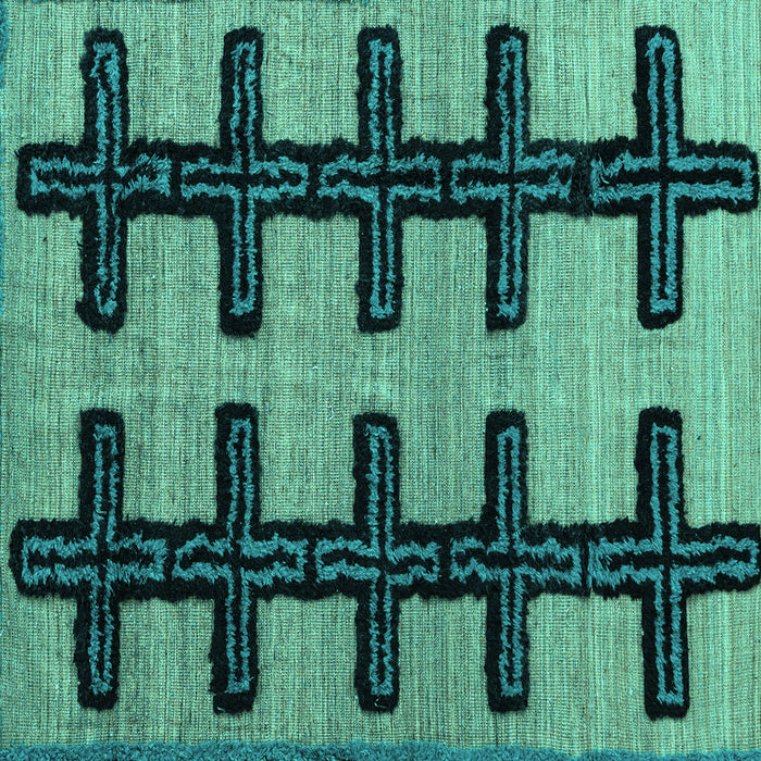 Square Machine Washable Southwestern Turquoise Country Area Rugs, wshabs4584turq