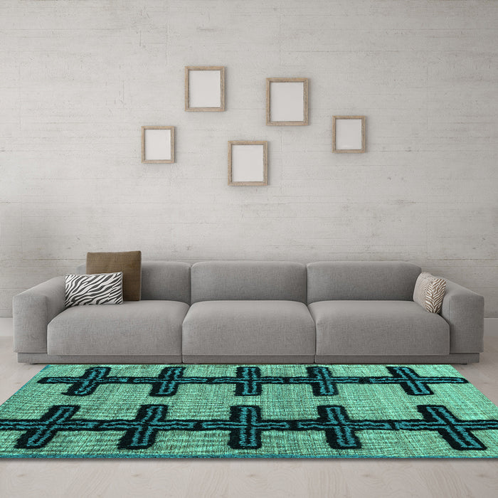 Machine Washable Southwestern Turquoise Country Area Rugs in a Living Room,, wshabs4584turq