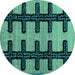 Round Southwestern Turquoise Country Rug, abs4584turq