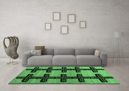 Machine Washable Southwestern Emerald Green Country Area Rugs in a Living Room,, wshabs4584emgrn
