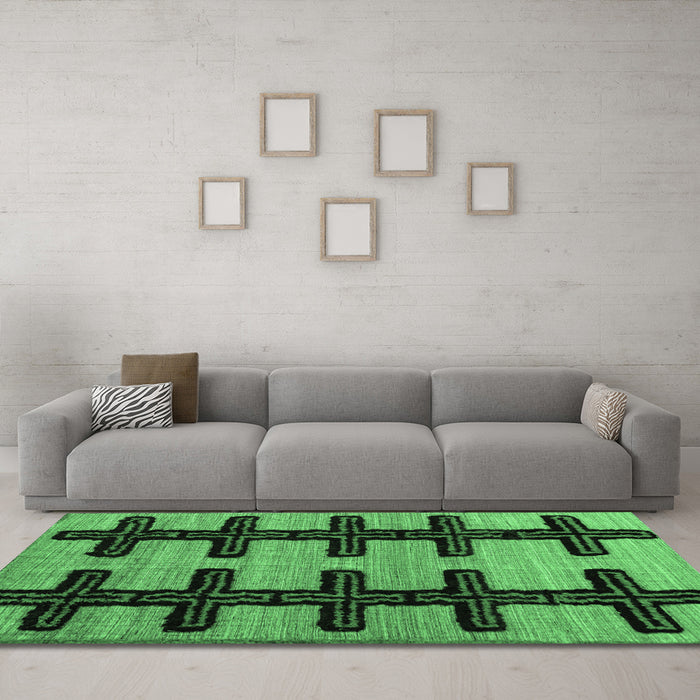 Machine Washable Southwestern Emerald Green Country Area Rugs in a Living Room,, wshabs4584emgrn