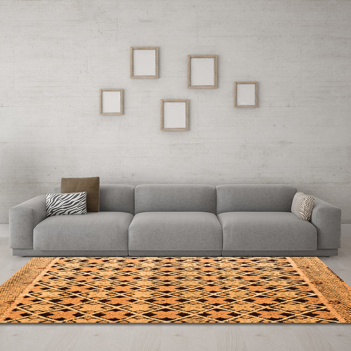 Machine Washable Abstract Orange Modern Area Rugs in a Living Room, wshabs4585org