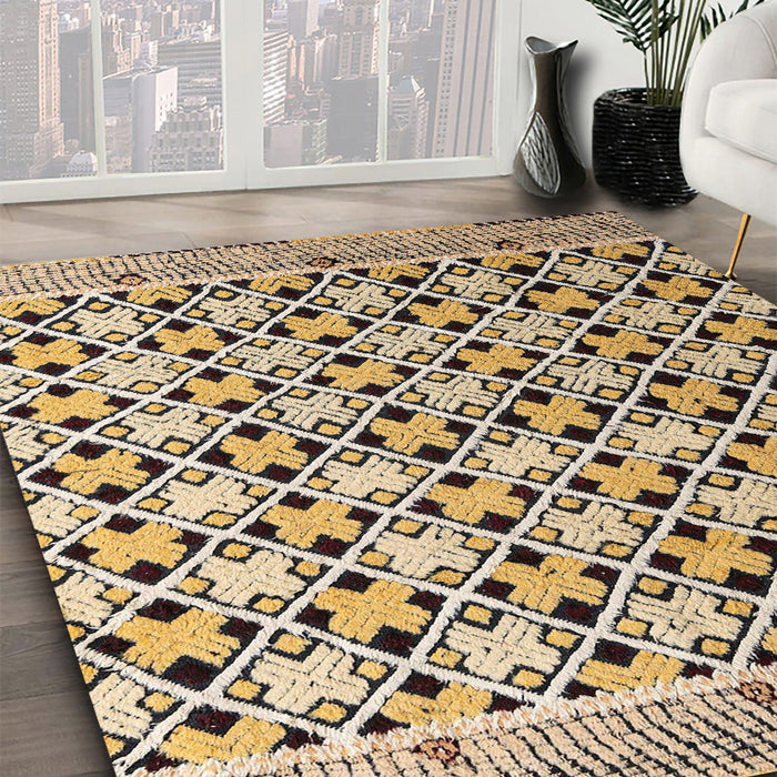 Abstract Yellow Modern Rug in Family Room, abs4585
