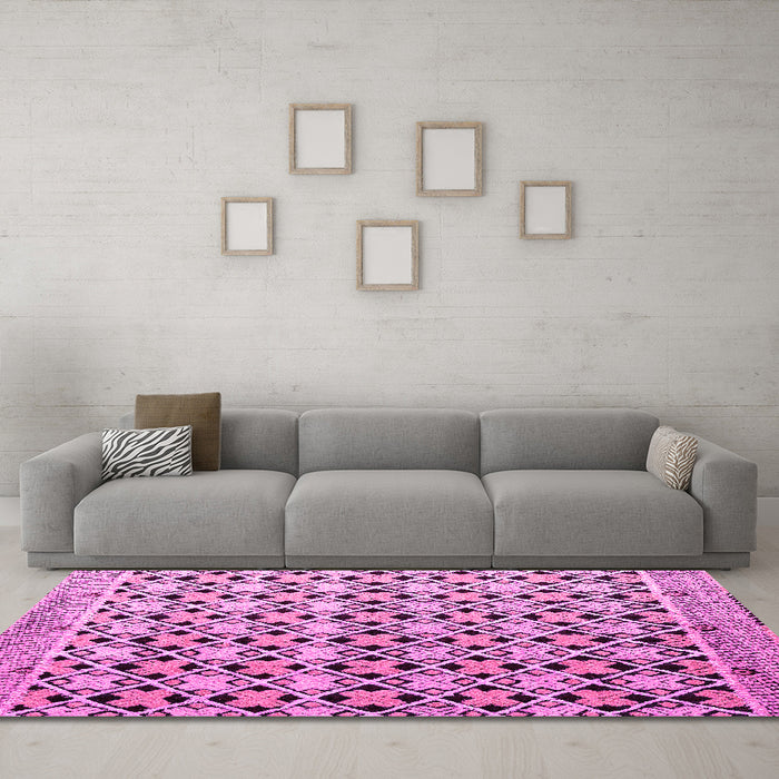 Machine Washable Abstract Pink Modern Rug in a Living Room, wshabs4585pnk