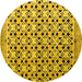 Round Machine Washable Abstract Yellow Modern Rug, wshabs4585yw