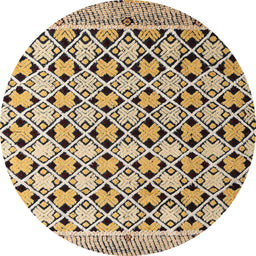 Round Machine Washable Abstract Yellow Rug, wshabs4585