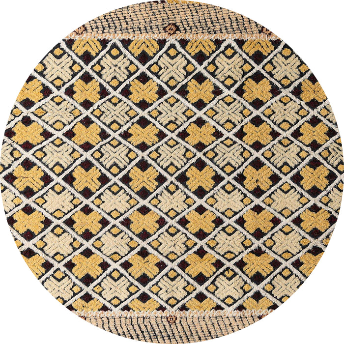 Round Machine Washable Abstract Yellow Rug, wshabs4585