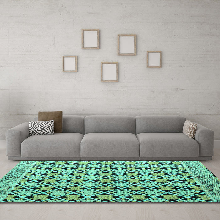 Machine Washable Abstract Turquoise Modern Area Rugs in a Living Room,, wshabs4585turq