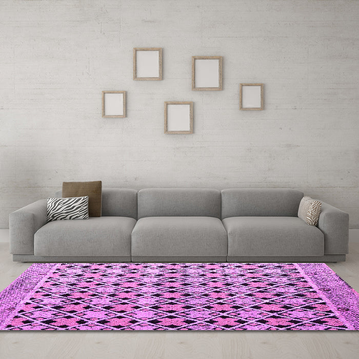 Machine Washable Abstract Purple Modern Area Rugs in a Living Room, wshabs4585pur