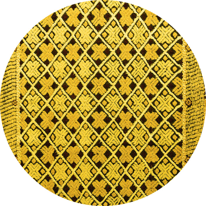 Round Abstract Yellow Modern Rug, abs4585yw