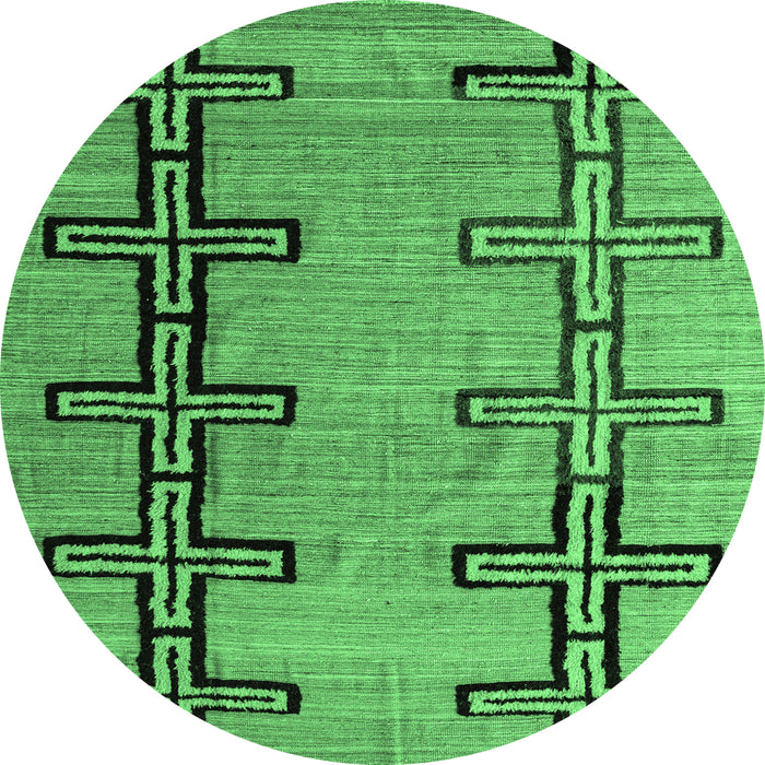 Round Machine Washable Abstract Emerald Green Modern Area Rugs, wshabs4586emgrn