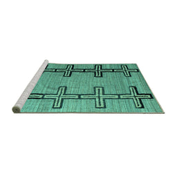Sideview of Machine Washable Abstract Turquoise Modern Area Rugs, wshabs4586turq